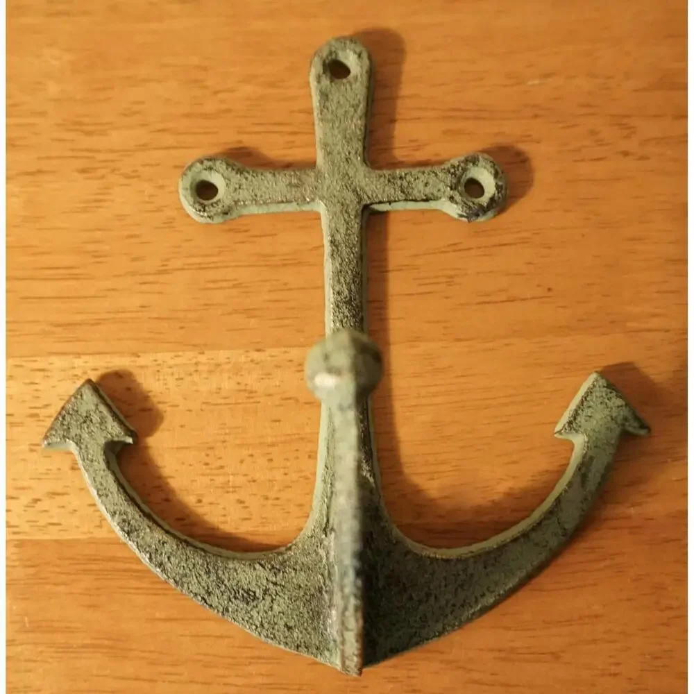 2 Nautical CAST IRON WALL PLAQUE TROPICAL ANCHOR BEACH TOWEL HOOK Home Decor Set